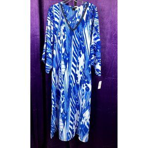 NWT $225 NOS Natori Caftan Cover Up Dress Ikat Print Gown Bead Trim